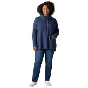 Lane Bryant Navy Long Sleeve Ribbed Turtleneck Pullover with Tie Neck size 18/20